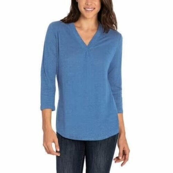 Orvis Top Size XXL Moonlight Blue Slub Linen V Neck Tee 3/4 Sleeve 1389464 - Picture 1 of 10